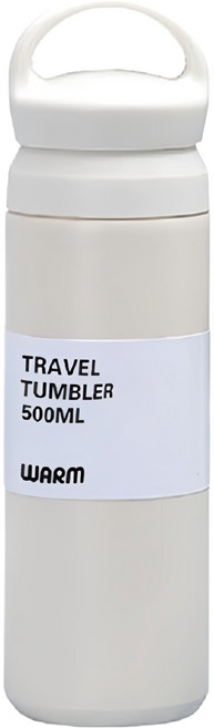 素色不銹鋼提把蓋保溫杯 TRAVEL TUMBLER 23.5 x 6cm, 白色, 500ml, 1個