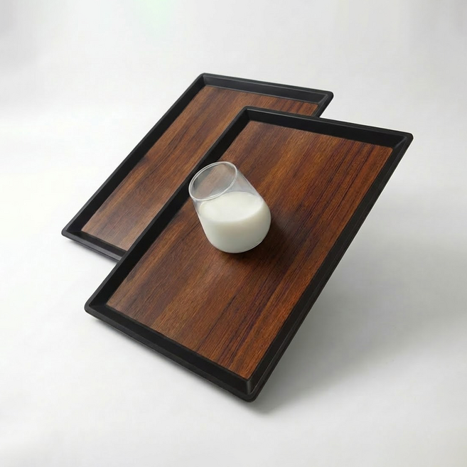 리빙메이트 우디브라운 논슬립 사각 쟁반, 우드무늬, 2개