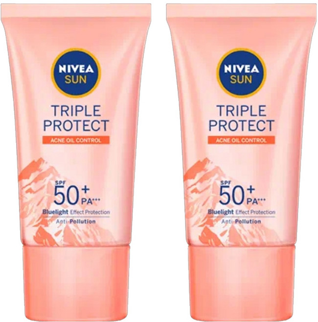 NIVEA 妮維雅 SUN 3重防護輕透防曬凝乳 SPF50+ PA+++ 控油不致痘 混合/油性肌適用, 40ml, 2件