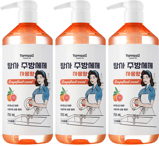 탐사 베이킹소다 함유 주방세제 자몽향, 750ml, 3개