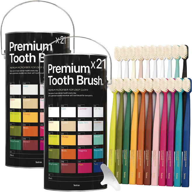 헤트라스 파스텔 프리미엄 스케일링 이중 미세 탄력모 칫솔 + 칫솔캡, 21개입, 2세트