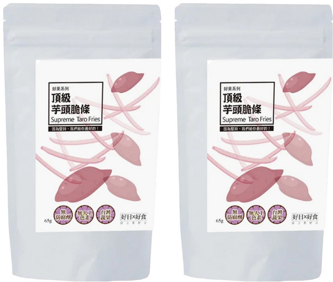 好日好食 好果系列 頂級芋頭脆條 台灣在地芋頭 無防腐劑 天然健康 酥脆口感, 65g, 2包