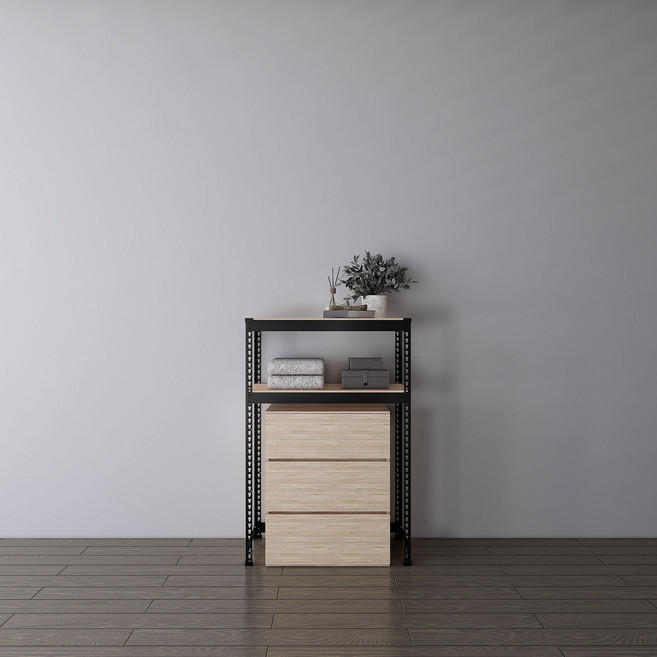 스피드랙 국내 제조 하단오픈형 세탁기 건조기 철제 선반, 블랙, 2.5단