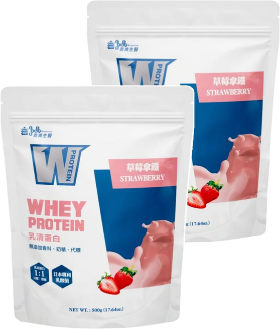 義美生醫 W PROTEIN乳清蛋白飲 草莓拿鐵, 2包, 500g