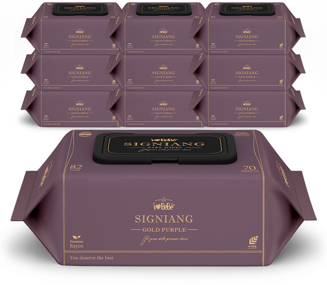 아이러브베베 시그니앙 골드퍼플 물티슈 캡형, 82g, 70매, 10개