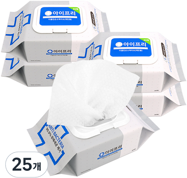 아이프리 휴대용 더 클린 손소독티슈 캡형, 30매, 25개