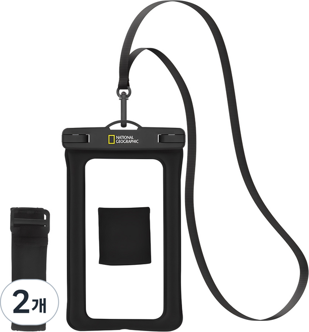 내셔널지오그래픽 4중 잠금 스마트폰 방수팩 + 넥스트랩 + 암밴드, 블랙, 2개