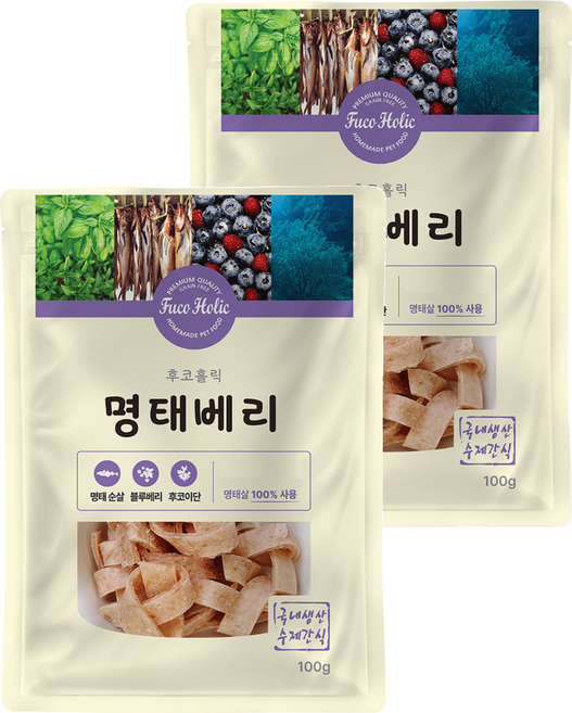 후코홀릭 강아지 건조 간식, 혼합맛(명태/블루베리), 100g, 2개