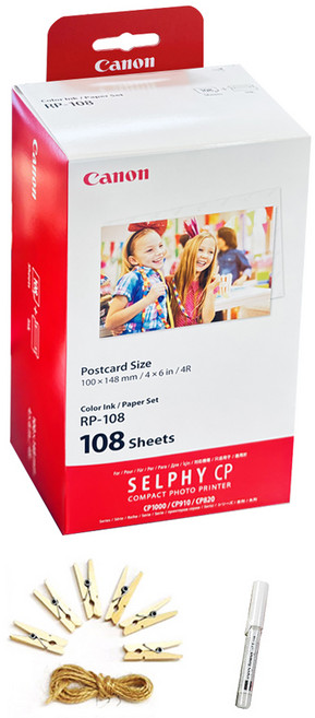 캐논 셀피 인화지 일반용지 RP-108 + 포토라인 + 미피펜 랜덤 발송, 4X6, 108개