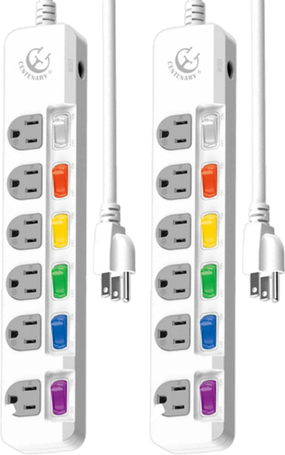 CENTENARY 成電牌 6切6座3P延長線, 1.8m, 白色, 2條