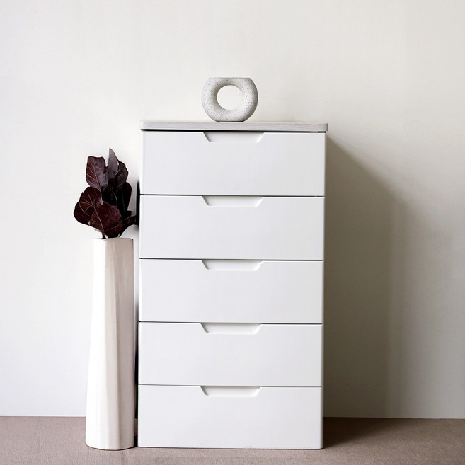 아이리스 금속레일 우드상판 서랍장 HG-555, 5단, 화이트