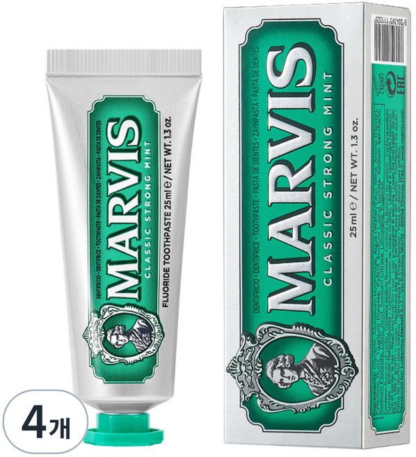 마비스 클래식 스트롱 민트 치약, 25ml, 4개