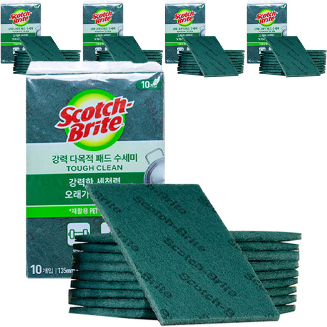 스카치브라이트 강력 다목적 패드 수세미 중형, 10개입, 5개