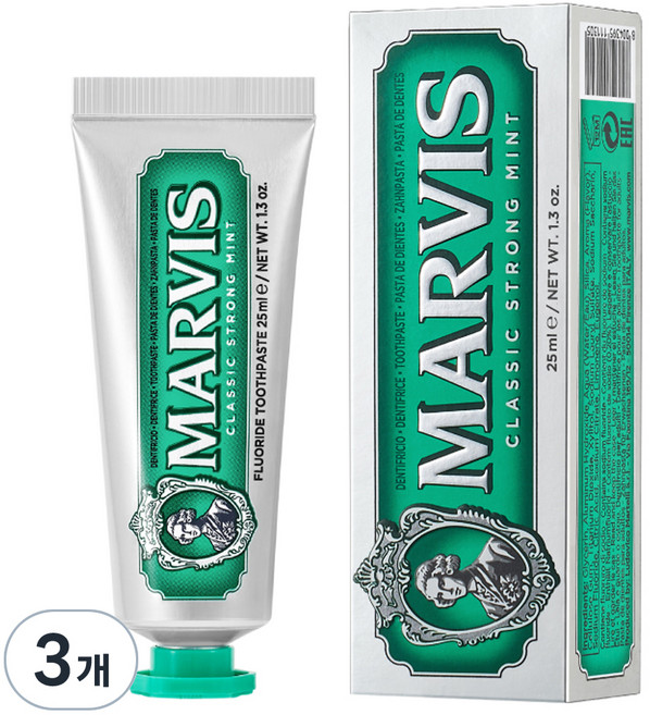 마비스 클래식 스트롱 민트 치약, 25ml, 3개
