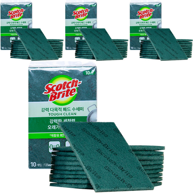 스카치브라이트 강력 다목적 패드 수세미 중형, 10개입, 4개