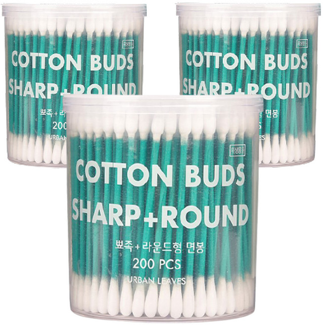 어반리브즈 뷰티면봉 라운드 + 뾰족, 200개입, 3개