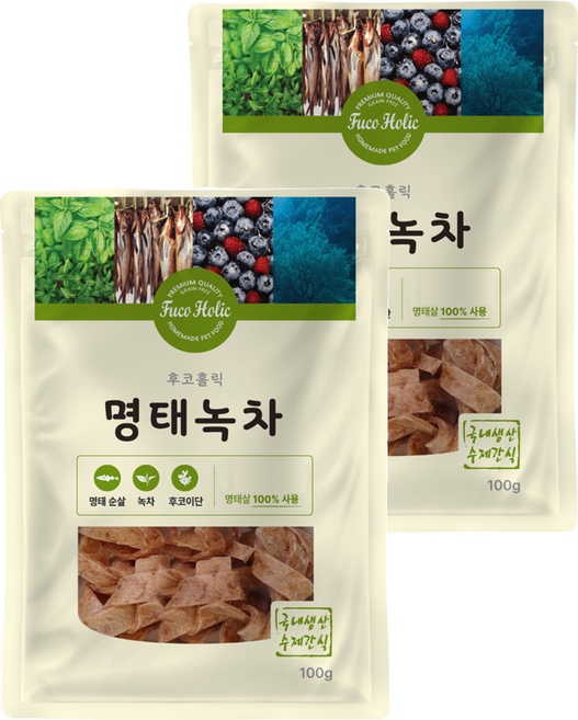 후코홀릭 강아지 건조 간식, 혼합맛(명태/녹차), 100g, 2개