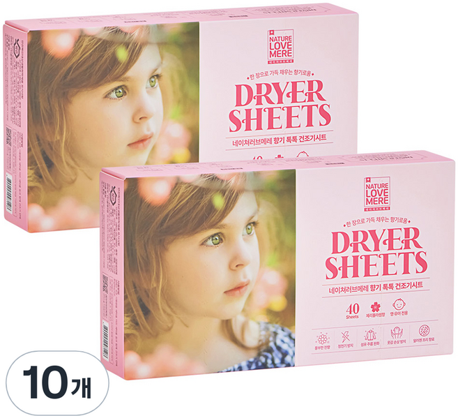 네이쳐러브메레 유아용 섬유유연제 건조기시트 체리블라썸향 40p, 80g, 10개