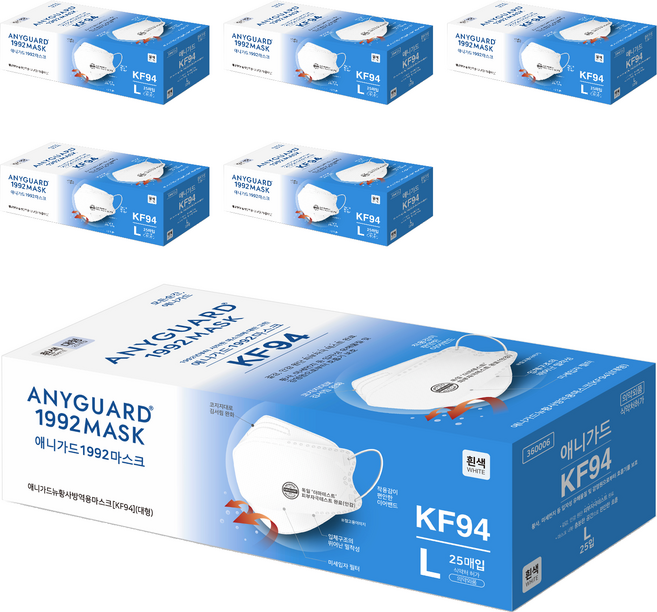 애니가드 뉴황사 방역용 마스크 대형 KF94, 25개입, 6개, 화이트