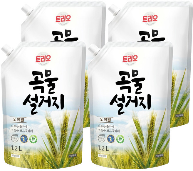트리오 곡물 설거지 우리밀 주방용 세척제, 1.2L, 4개
