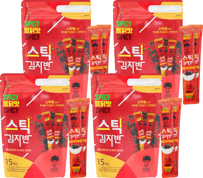 김대감 불닭맛 스틱 김자반 15p, 150g, 4개