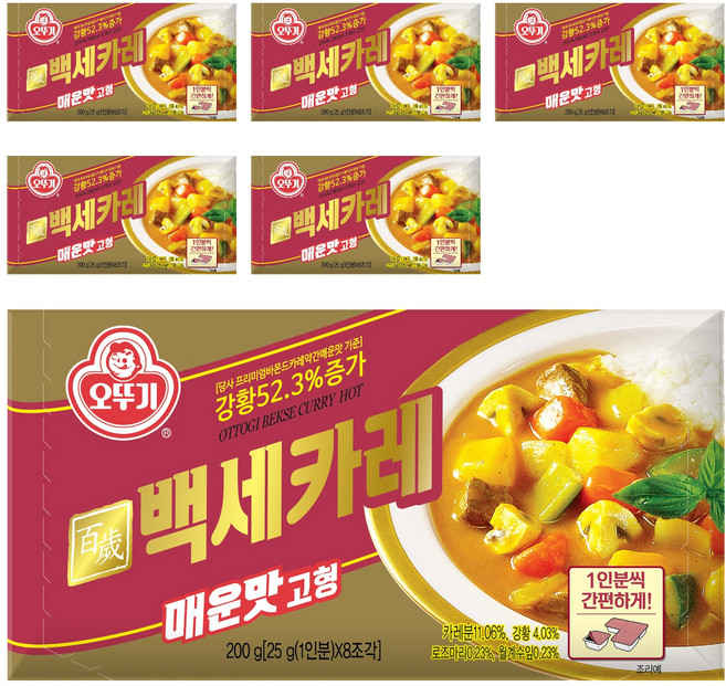 오뚜기 백세카레 고형 매운맛, 200g, 6개