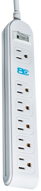 BC 博銓科技 防雷擊15A 1切6座二合一延長用電源線組 90度插頭 KTC-318A 265 x 46.5 x 28.5mm, 3.6m, 白色, 1個