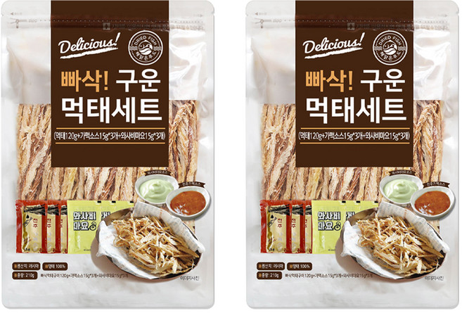 해맑은푸드 빠삭 구운 먹태구이 120g + 전주가맥소스 15g 3p + 와사비마요 15g 3p 세트, 210g, 2세트