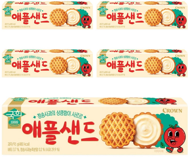 CROWN 皇冠 蘋果奶油夾心華夫餅乾, 91g, 5盒