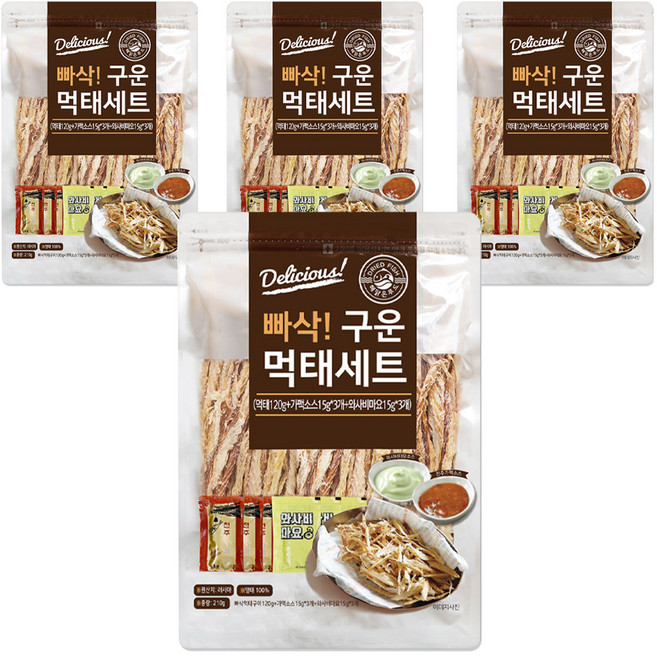 해맑은푸드 빠삭 구운 먹태구이 120g + 전주가맥소스 15g 3p + 와사비마요 15g 3p 세트, 210g, 4세트