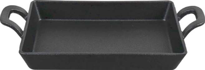 PRELUDE IH電磁爐通用 方形鑄鐵平底鍋 附木質隔熱墊 25.6 x 12.2cm, 1組, 黑色