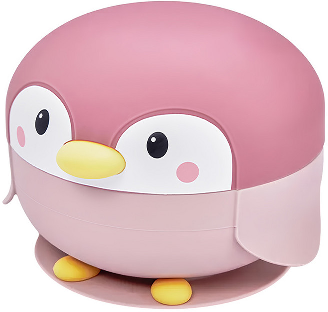 KOM 海洋歷險趣 不鏽鋼兒童矽膠學習碗, 粉企鵝, 1個