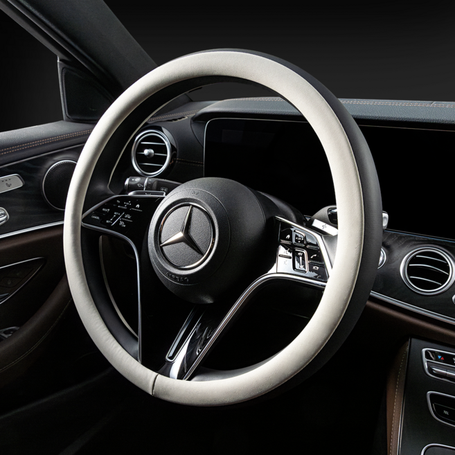 메이튼 리얼 투톤 자동차 가죽 핸들커버, 블랙 + 그레이