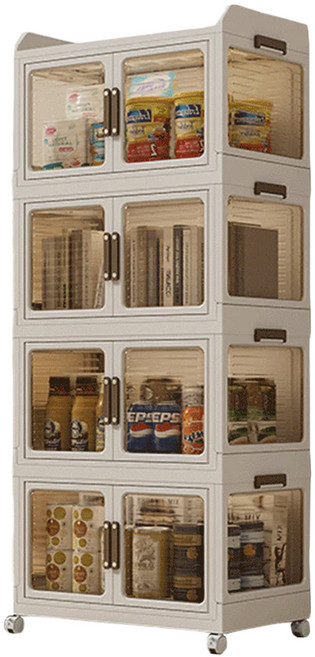 HOUDER 摺疊四層櫃 奶油黃 大容量收納櫃 附滑輪, 1個