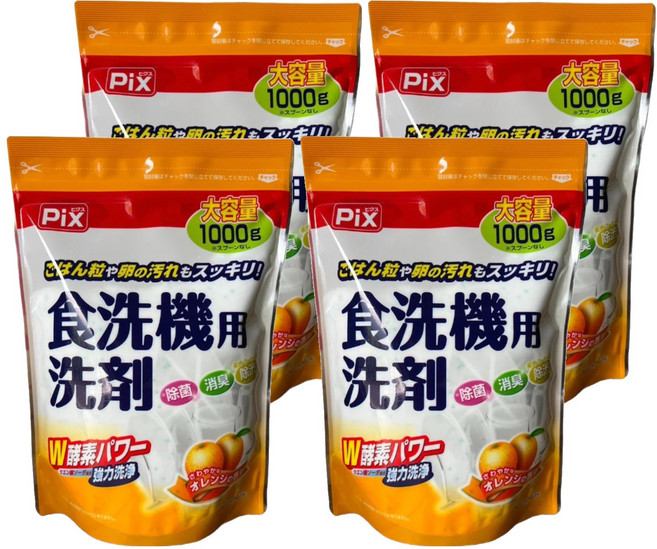Lion Chemical 獅子化學 Pix W酵素 洗碗機用洗劑 柑橘香, 1kg, 4包