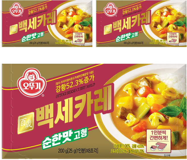 오뚜기 백세카레 고형 순한맛, 200g, 3개