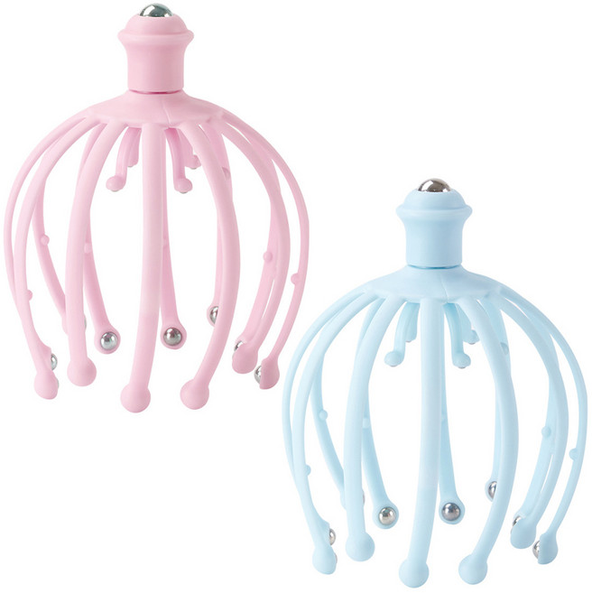 문어 머리 두피 마사지기, 핑크, 블루, 2개