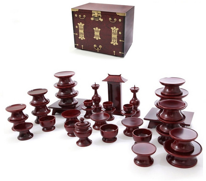 남원목기 오리목 제기 + 앞닫이 제기 보관함 세트, 1세트, 제기 37p + 제기 보관함