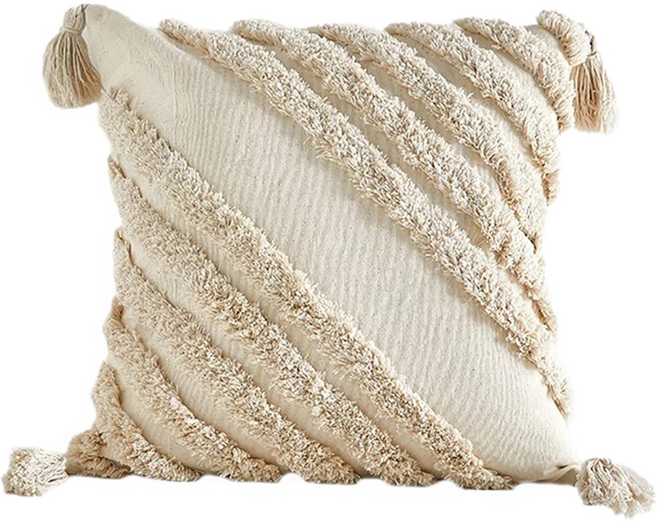 KUIBAO 快豹生活 Bohemian 波西米亞簇絨流蘇抱枕/侘寂流蘇抱枕 僅皮套, 斜橫