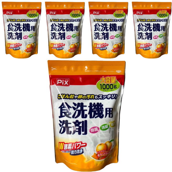 Lion Chemical 獅子化學 Pix W酵素 洗碗機用洗劑 柑橘香, 1kg, 5包