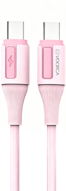 VOORCA USB-C To USB-C 極光硅膠充電線, 淺粉色, 1條, 120cm