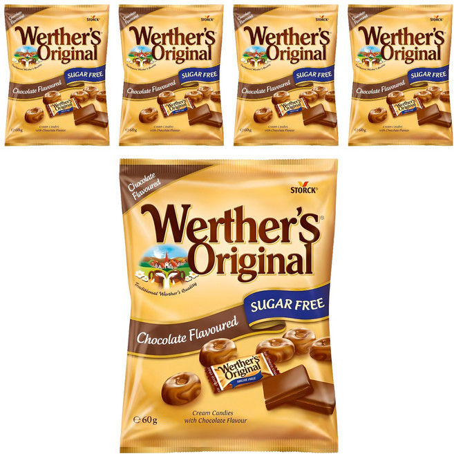 werther's original 道地的偉特 焦糖巧克力糖 無糖款, 5個, 60g