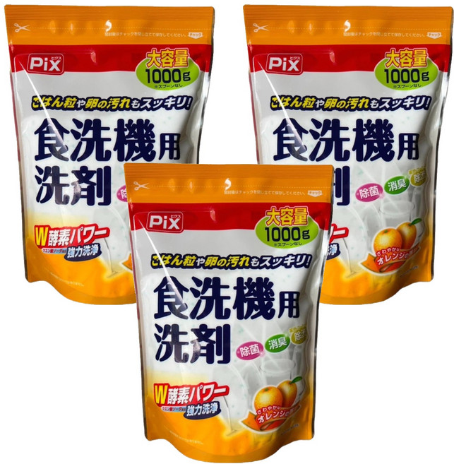 Lion Chemical 獅子化學 Pix W酵素 洗碗機用洗劑 柑橘香, 1kg, 3包