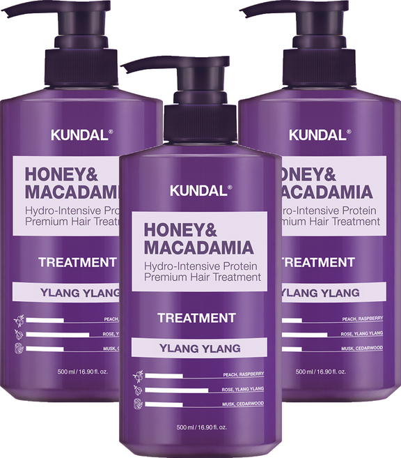 쿤달 허니 앤드 마카다미아 헤어 트리트먼트 일랑일랑향, 500ml, 3개