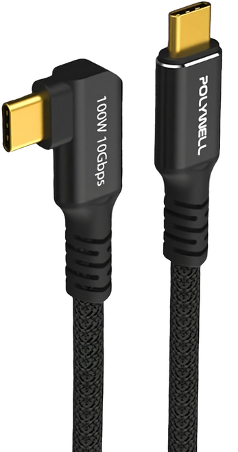 POLYWELL 寶利威爾 彎頭USB3.2 Gen2 10G 100W Type-C 高速傳輸充電線 PW15-W45-M831, 1m, 黑金剛, 1條