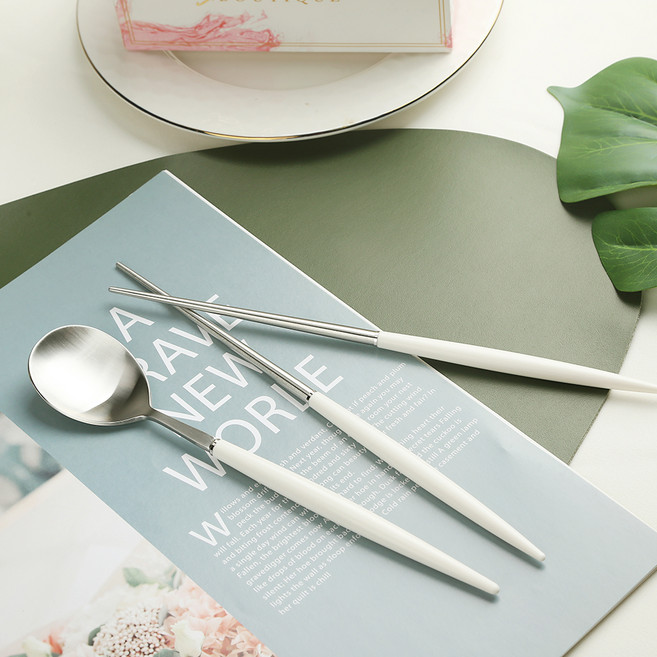 백산 보겐 국산 몽블랑 에펠 샤틴 수저 세트, 화이트, 숟가락 + 젓가락