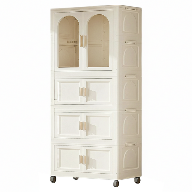 法式雙開門摺疊收納櫃, 白色, 1組