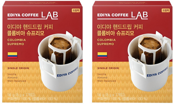EDIYA COFFEE 咖啡研究所 手沖哥倫比亞特級濾掛咖啡, 8g, 7包, 2盒