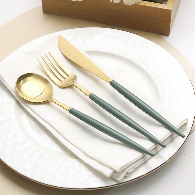 백산 보겐 에펠 골드 양식 커트러리 세트, 올리브, 디너 스푼 + 포크 + 나이프, 3개