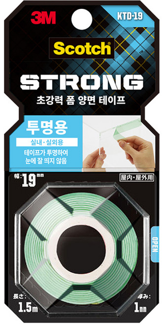 스카치 초강력 투명 폼 양면테이프 19mm x 1.5m, 1개